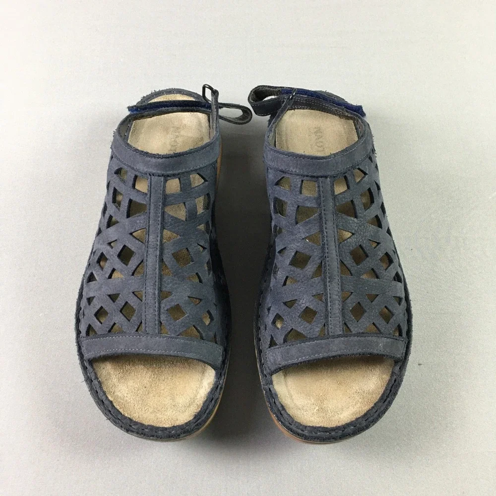 Naot Amadora Women Sandals 41 10-10.5 Blue Leather Laser Cut Straps Shoes